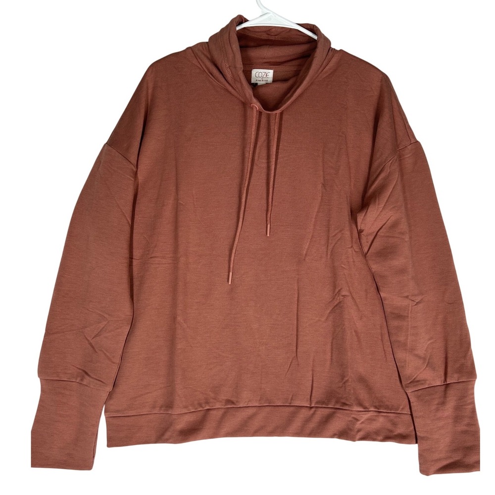 COZIE by Pink Rose Mock Turtleneck Sweatshirt Mocha Rose Color Women's Large NWT